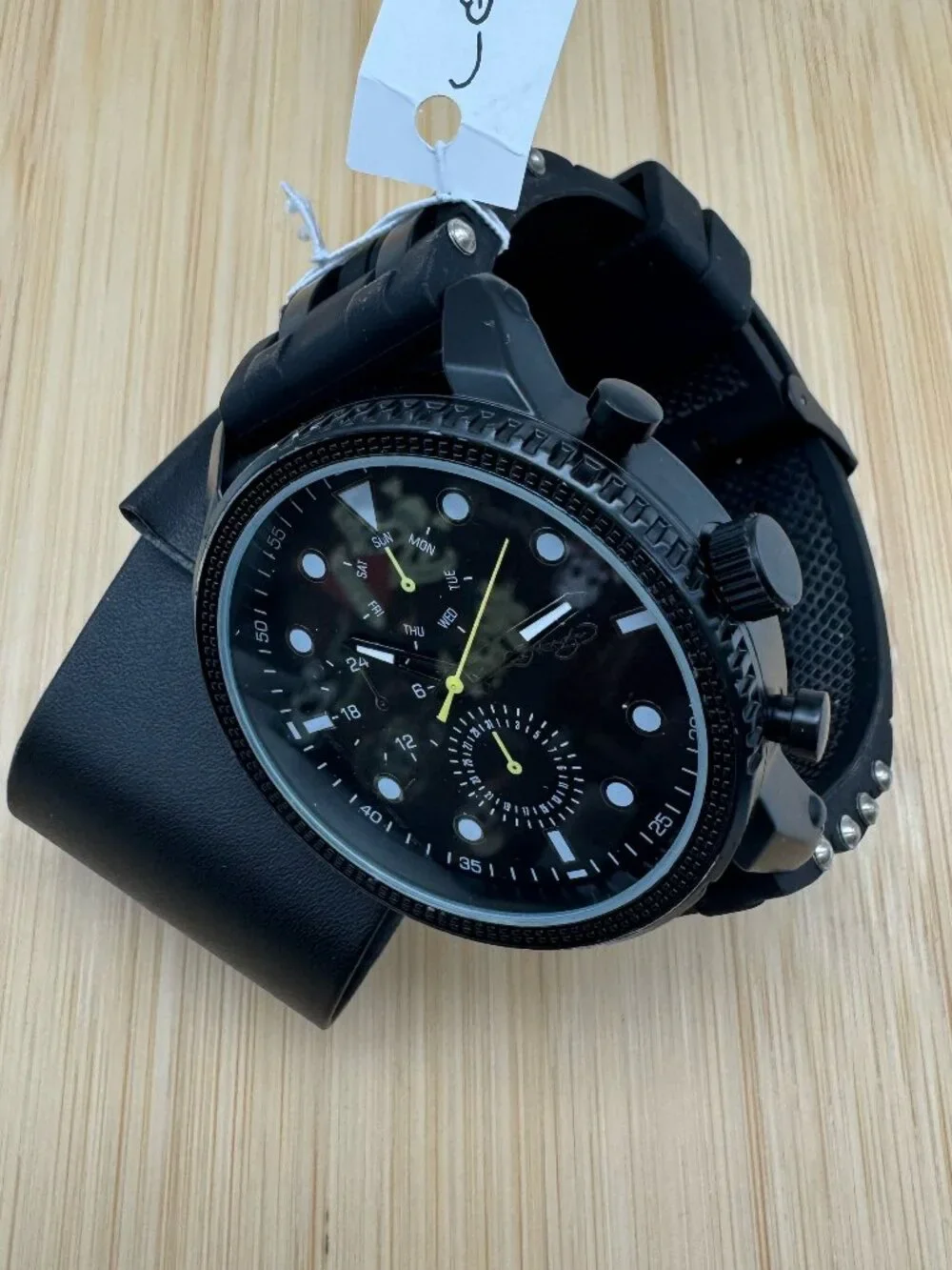 ED HARDY Men's Matte Black Watch with Round Face and Black Silicone Strap 50444